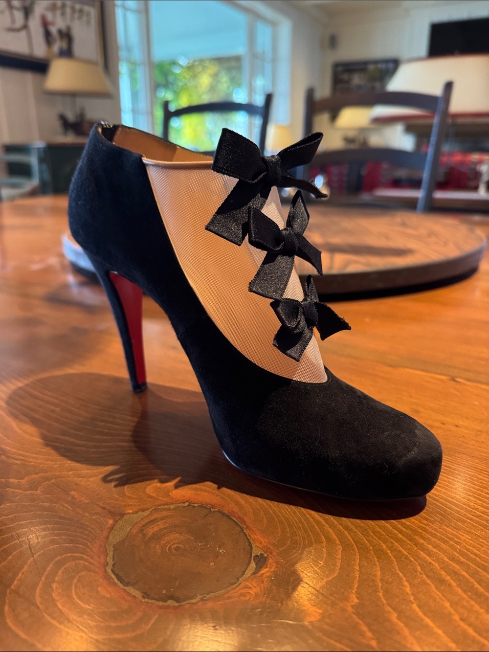 Christian Louboutin Black Suede Bow-Trim High Heel Bootie
